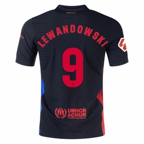 Speed Ready Stretchable Ribbed Collar Nike Barcelona Authentic Robert Lewandowski Away Jersey w/ La Liga Patch 24/25 (Black/University Red/Hyper Royal)