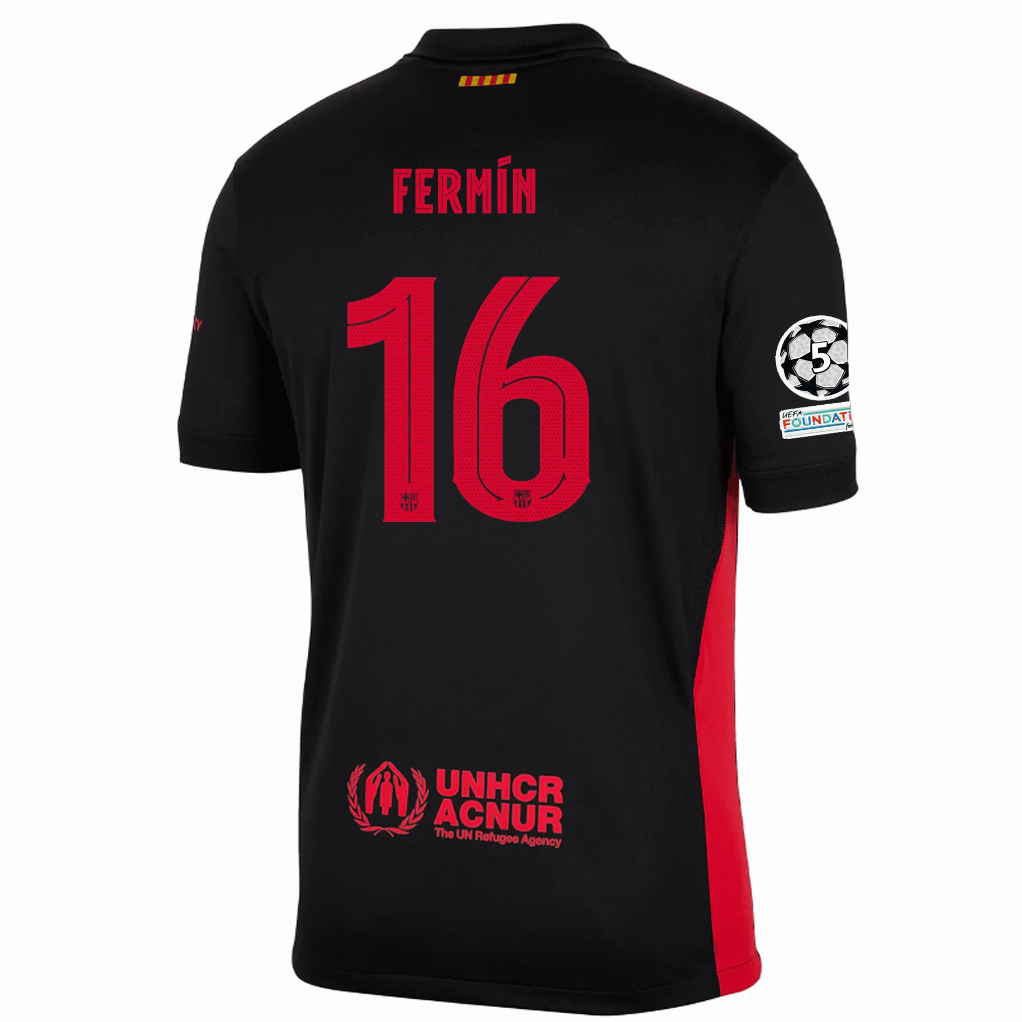 Style Driven Sweat Wicking Technology Nike Barcelona Ferm??n L??pez Away Jersey w/ Champions League Patches 24/25 (Black/University Red/Hyper Royal)