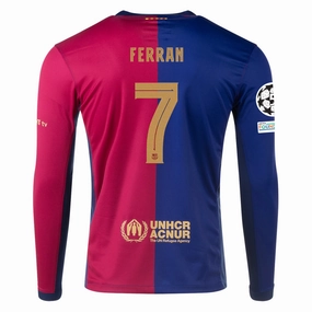 Nike Barcelona Ferran Torres Home Long Sleeve Jersey w/ Champions League Patches 24/25 (Royal/Nobel Red/Club Gold) Fitness Mode