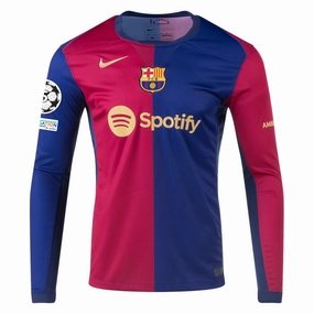 Friction Resistant Coating Cool Touch Nike Barcelona Home Long Sleeve Jersey w/ Champions League Patches 24/25 (Royal/Nobel Red/Club Gold)