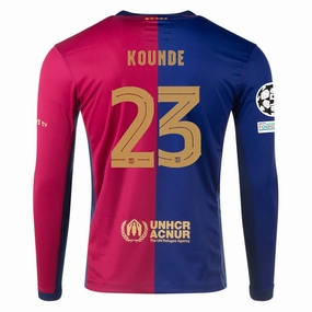 Casual Activewear Lean Motion Nike Barcelona Jules Kound?? Home Long Sleeve Jersey w/ Champions League Patches 24/25 (Royal/Nobel Red/Club Gold)