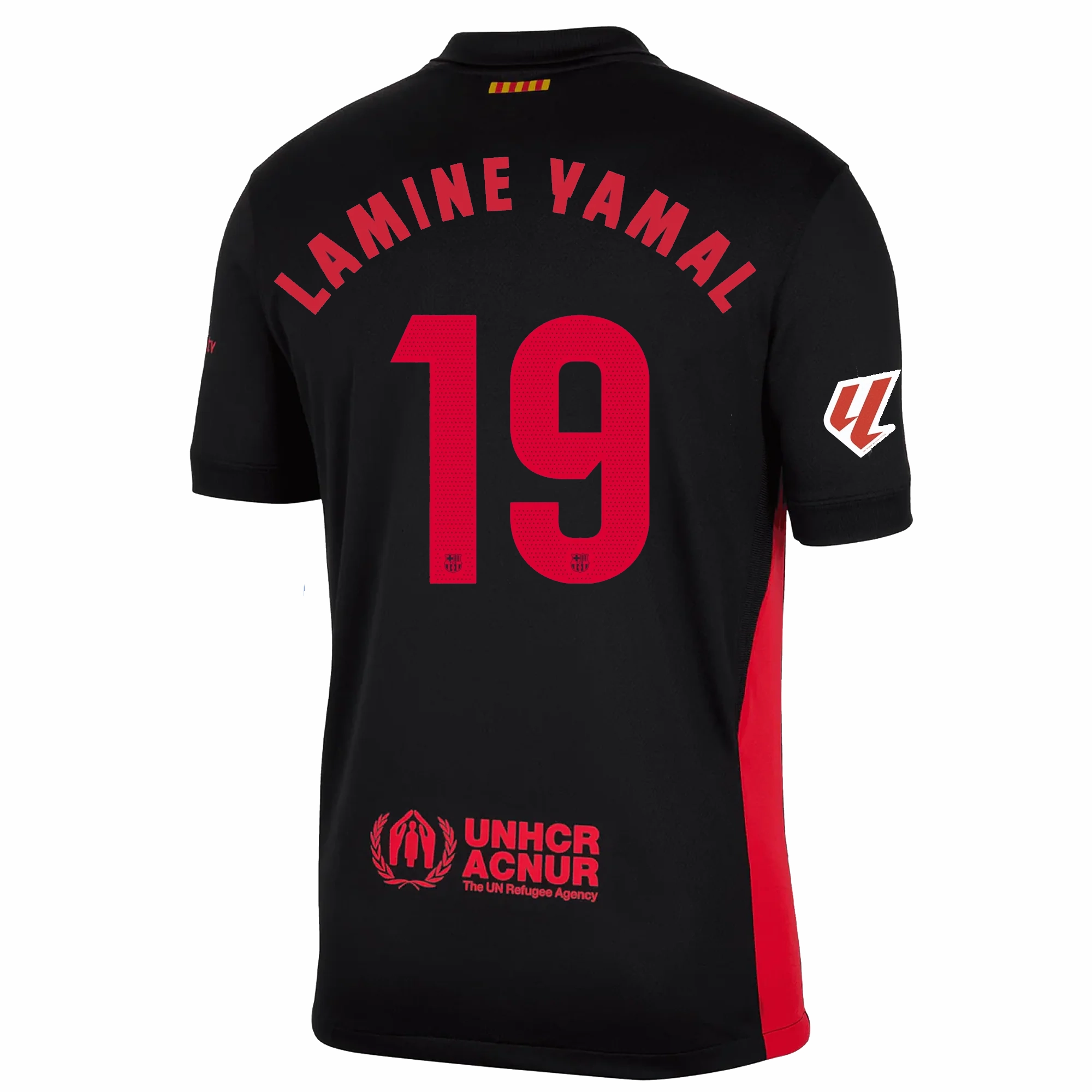Under Layer workout mode Nike Barcelona Lamine Yamal Away Jersey w/ La Liga Patch 24/25 (Black/University Red/Hyper Royal)