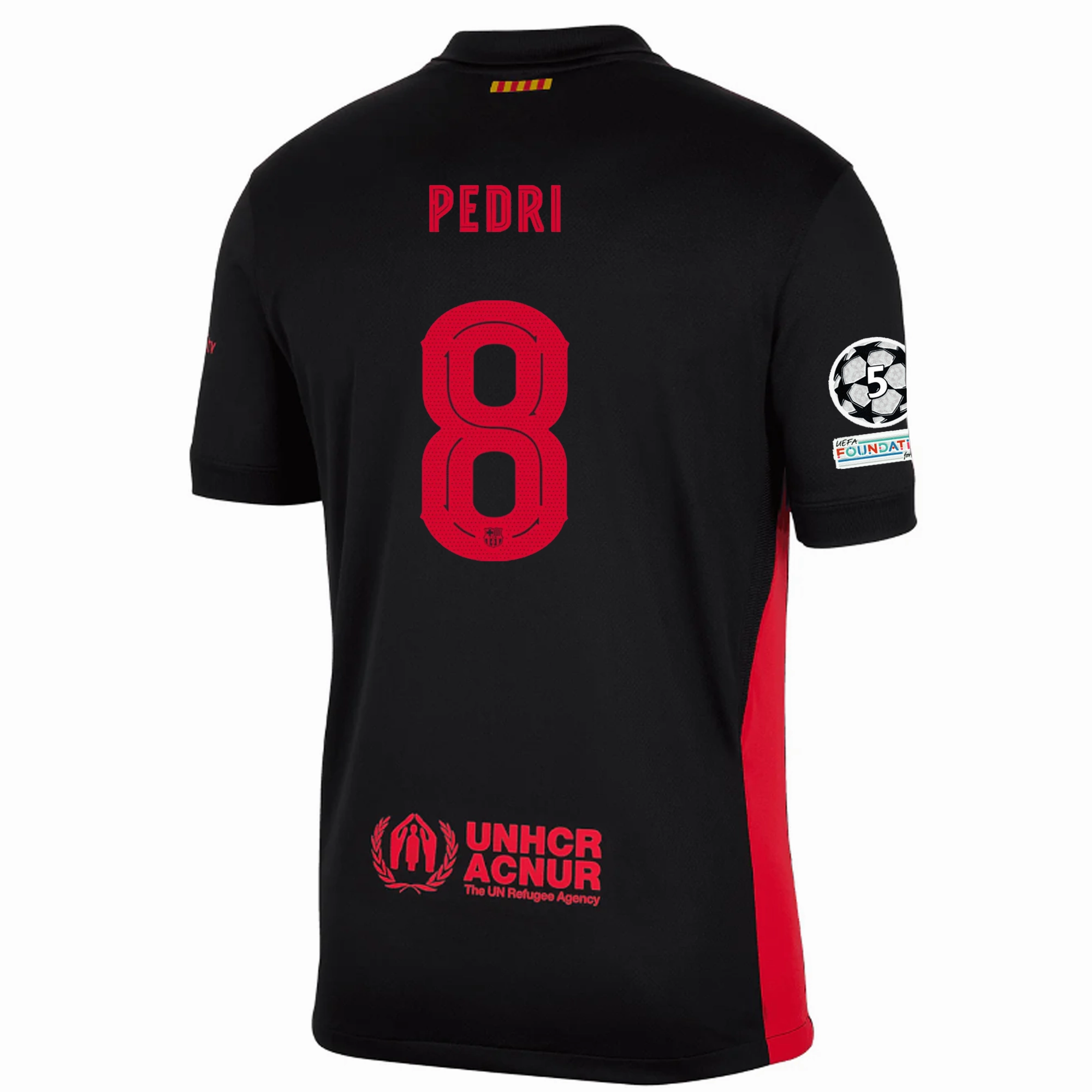 Flexible Motion Nike Barcelona Pedri Away Jersey w/ Champions League Patches 24/25 (Black/University Red/Hyper Royal)