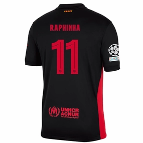 Layer Friendly Laser Cut Vents Nike Barcelona Raphinha Away Jersey w/ Champions League Patches 24/25 (Black/University Red/Hyper Royal)