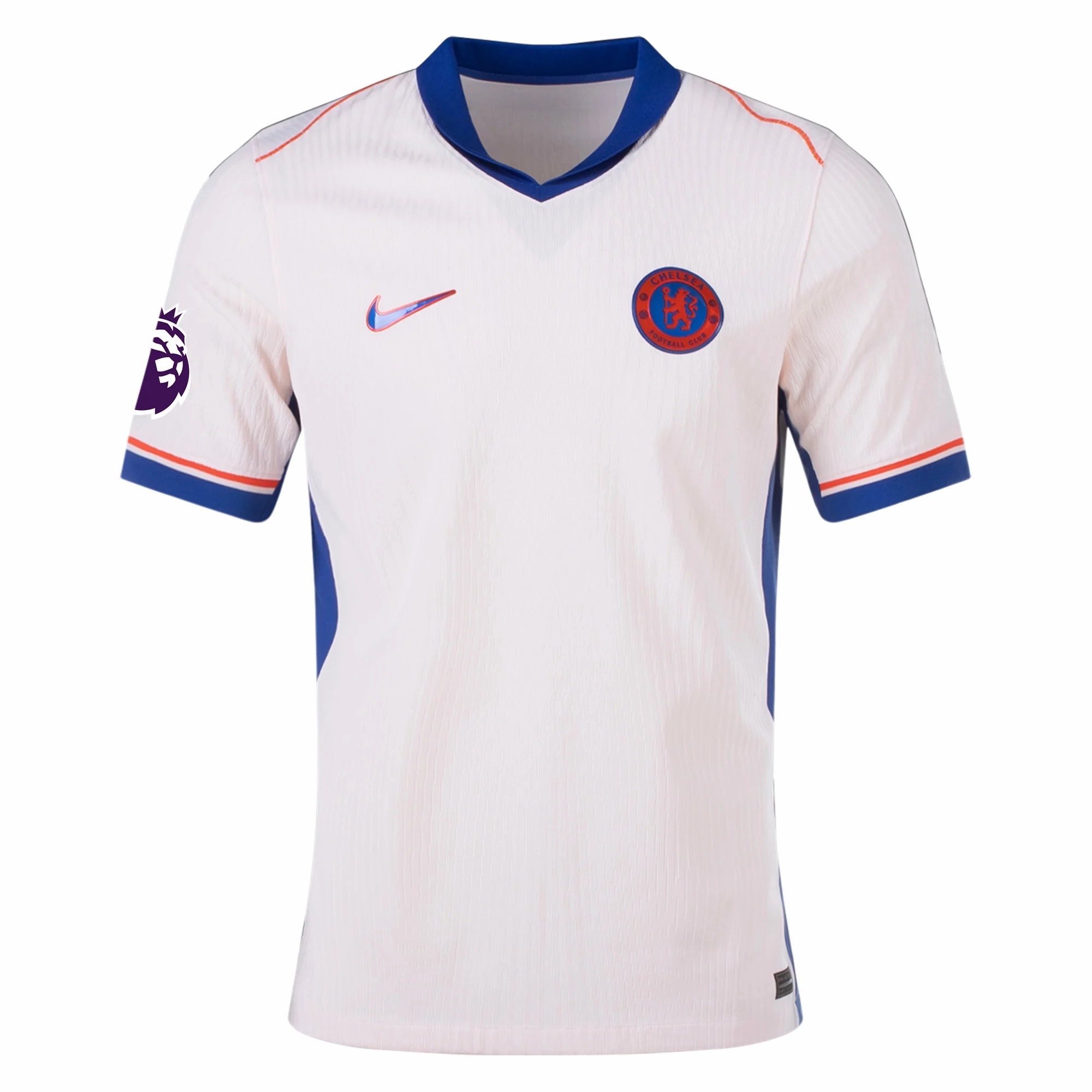 Nike Chelsea Authentic Away Jersey w/ EPL Patch 24/25 (Guava Ice/Rush Blue) Ultra Flex Ribbed Trim
