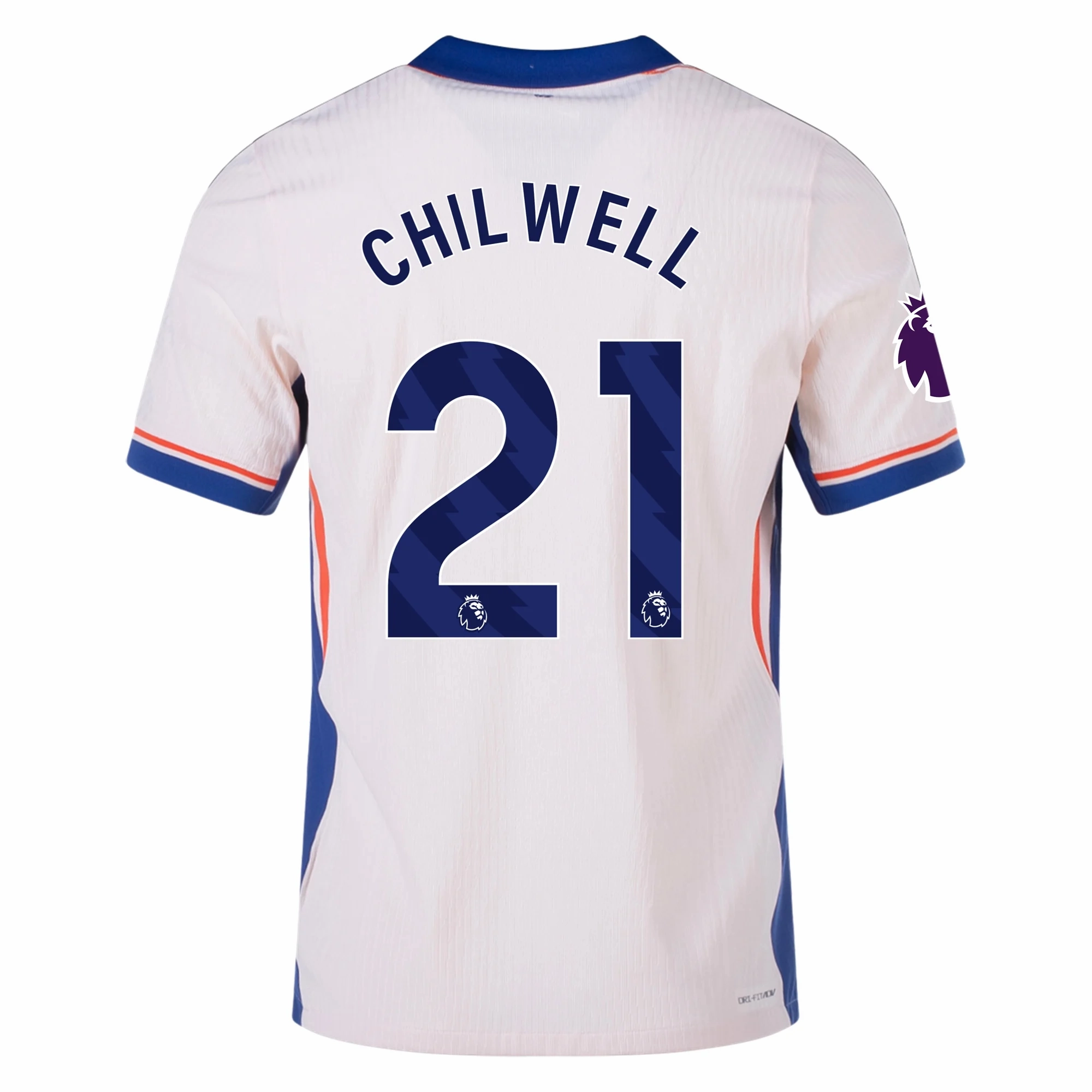 Nike Chelsea Authentic Ben Chilwell Away Jersey w/ EPL Patch 24/25 (Guava Ice/Rush Blue) Odor Resistant Treatment Casual Motion