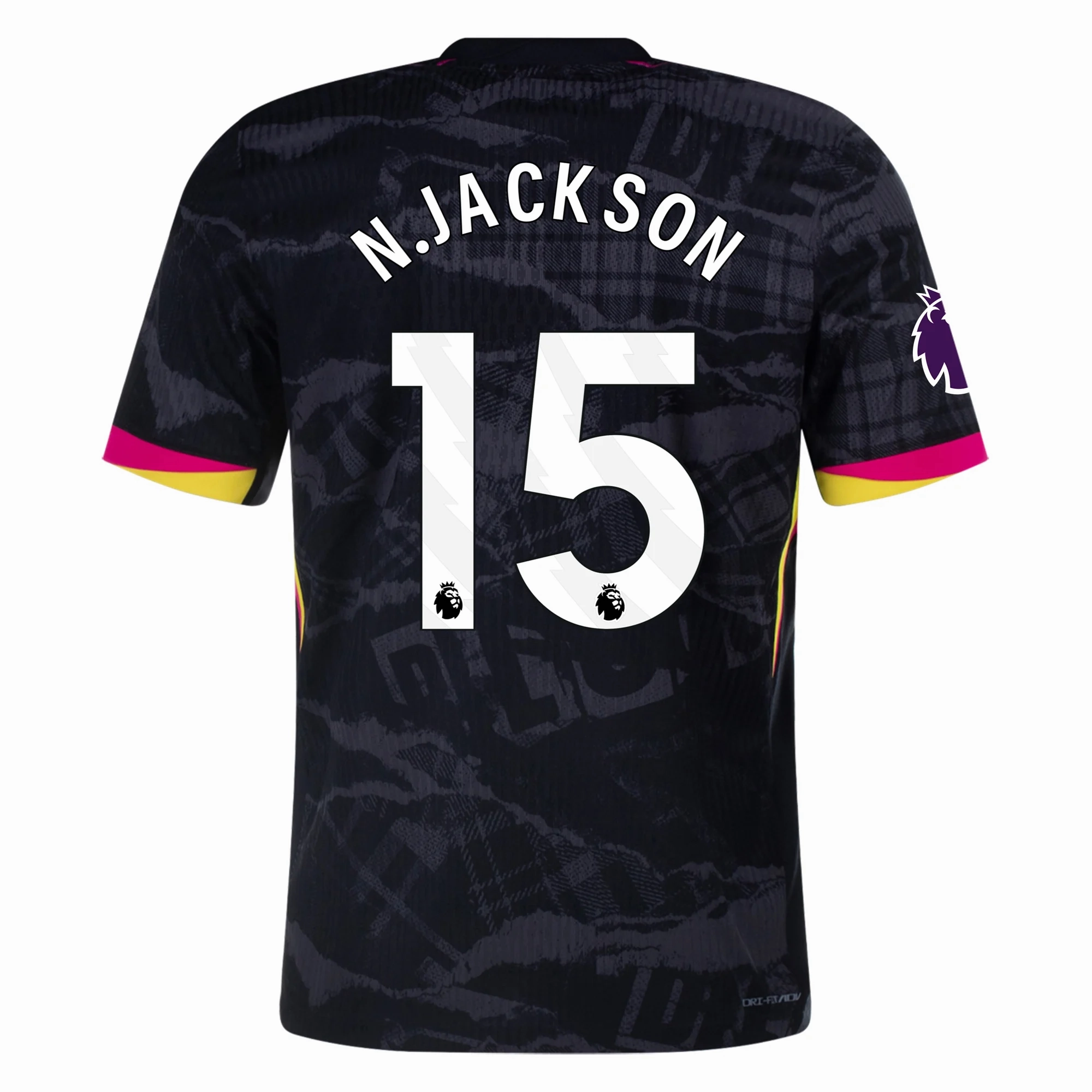 Enhanced Durability Reinforcement Wrinkle Free Travel Fabric Nike Chelsea Authentic Nicholas Jackson Third Jersey w/ EPL Patch 24/25 (Anthracite/Pink Prime)