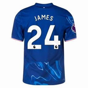 Non Restrictive Cuffing Sublimated Prints Nike Chelsea Authentic Reece James Home Jersey w/ EPL Patch 24/25 (Rush Blue/Team Orange)