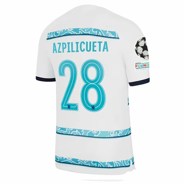 Nike Chelsea Azpilicueta Away Jersey w/ Champions League   Club World Cup Patches 22/23 (White/College Navy) Eco Conscious Dye Process Ventilated Side Gussets