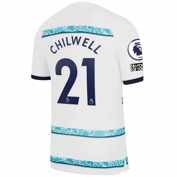 Casual Style Nike Chelsea Ben Chilwell Away Jersey w/ EPL   Club World Cup Patches 22/23 (White/College Navy)