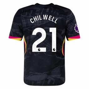 Nike Chelsea Ben Chilwell Third Jersey w/ EPL Patch 24/25 (Anthracite/Pink Prime) Zero Slip Inner Layer Recycled Polyester Blend
