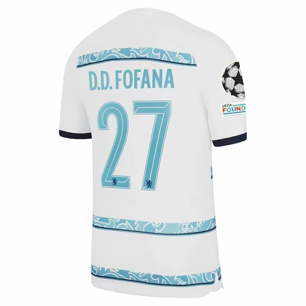 Nike Chelsea David Datro Fofana Away Jersey w/ Champions League   Club World Cup Patches 22/23 (White/College Navy) Flexible Training Gear Street Active