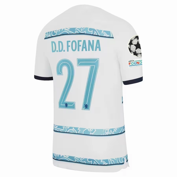 Nike Chelsea David Datro Fofana Away Jersey w/ Champions League   Club World Cup Patches 22/23 (White/College Navy) Stretch Comfort Cool Wear