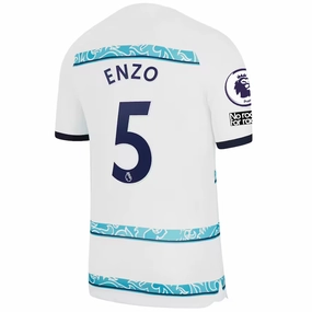 Nike Chelsea Enzo Fernandez Away Jersey w/ EPL   Club World Cup Patches 22/23 (White/College Navy) Power Form