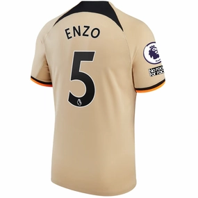 Smooth Finish Nike Chelsea Enzo Fernandez Third Jersey w/ EPL   No Room For Racism   Club World Cup Patches 22/23 (Sesame/Black)
