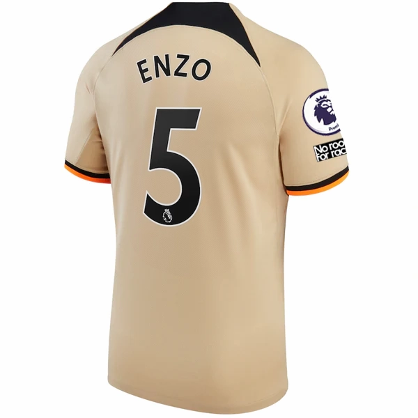 Nike Chelsea Enzo Fernandez Third Jersey w/ EPL   No Room For Racism   Club World Cup Patches 22/23 (Sesame/Black) All Day Comfort Flex Athletic Motion