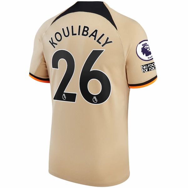 All Weather Adapt Fabric Nike Chelsea Koulibaly Third Jersey w/ EPL   No Room For Racism   Club World Cup Patches 22/23 (Sesame/Black)