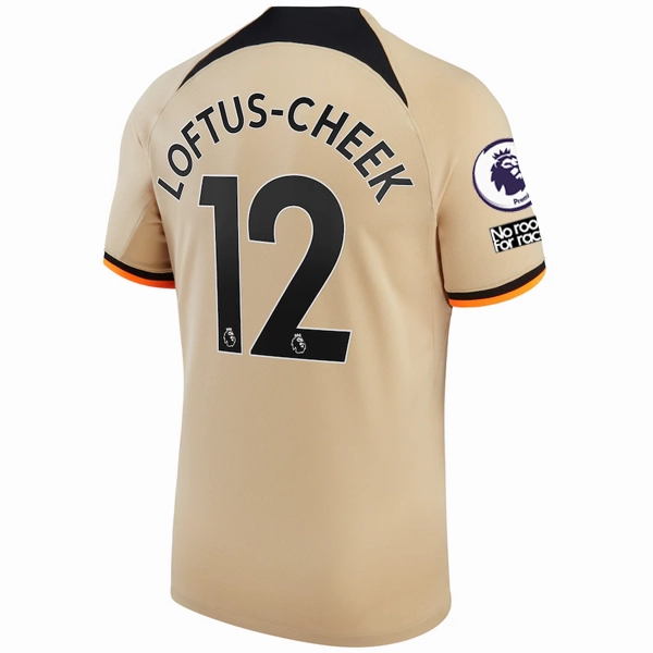 Nike Chelsea Loftus-Cheek Third Jersey w/ EPL   No Room For Racism   Club World Cup Patches 22/23 (Sesame/Black) Four Way Stretch Material Double Layered Edging