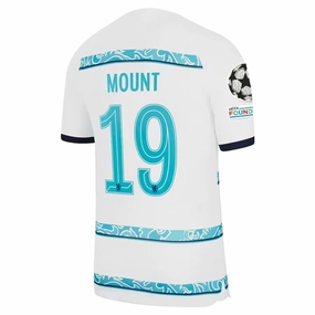 Speed Ready Nike Chelsea Mason Mount Away Jersey w/ Champions League   Club World Cup Patches 22/23 (White/College Navy)