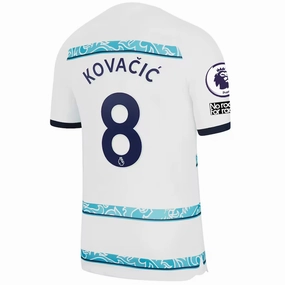 Nike Chelsea Mateo Kovacic Away Jersey w/ EPL   Club World Cup Patches 22/23 (White/College Navy) Dynamic Fit Construction