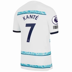 Nike Chelsea N'Golo Kante Away Jersey w/ EPL   Club World Cup Patches 22/23 (White/College Navy) Stretchable Armholes Tear Resistant Fabric