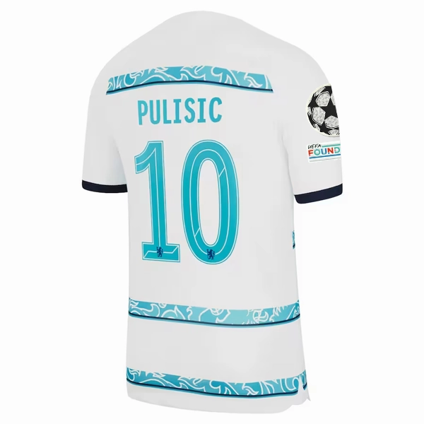 Nike Chelsea Pulisic Away Jersey w/ Champions League   Club World Cup Patches 22/23 (White/College Navy) Double Layered Edge Reinforcement