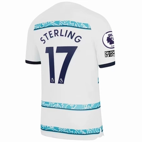 Nike Chelsea Raheem Sterling Away Jersey w/ EPL   Club World Cup Patches 22/23 (White/College Navy) Double Stitched Seams