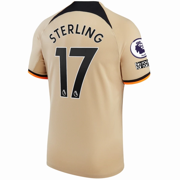 Natural Feel Nike Chelsea Raheem Sterling Third Jersey w/ EPL   No Room For Racism   Club World Cup Patches 22/23 (Sesame/Black)