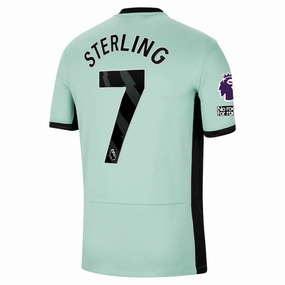 Athletic Silhouette tech fabric Nike Chelsea Raheem Sterling Third Jersey w/ EPL   No Room For Racism Patches 23/24 (Mint Foam/Black)