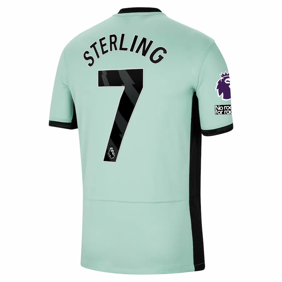 Athletic Silhouette tech fabric Nike Chelsea Raheem Sterling Third Jersey w/ EPL   No Room For Racism Patches 23/24 (Mint Foam/Black)