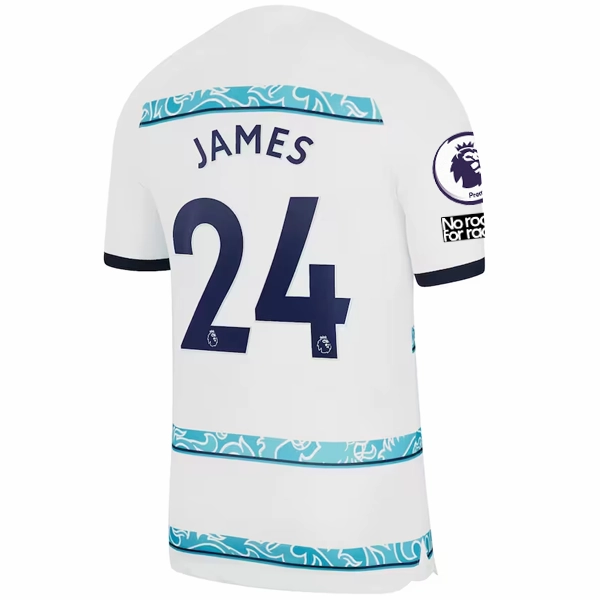Breathable Underarm Gussets Quick Adapt Fibers Nike Chelsea Reece James Away Jersey w/ EPL   Club World Cup Patches 22/23 (White/College Navy)