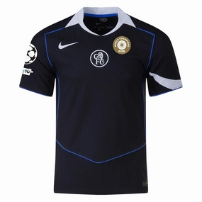 Nike Chelsea T90 Authentic Third Jersey w/ Champions League & World Champions Patch 25/26 (Black/Silver) Flexible Neckline Weightless Layering Material
