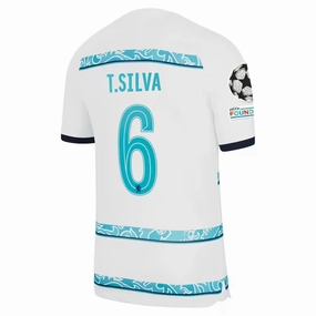 Nike Chelsea Thiago Silva Away Jersey w/ Champions League   Club World Cup Patches 22/23 (White/College Navy) Training Ready Wear