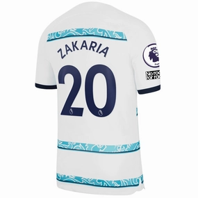 Nike Chelsea Zakaria Away Jersey w/ EPL   Club World Cup Patches 22/23 (White/College Navy) Dynamic Ergonomic Fit