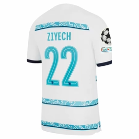 Nike Chelsea Ziyech Away Jersey w/ Champions League   Club World Cup Patches 22/23 (White/College Navy) Reflective Safety Detailing Performance Flex