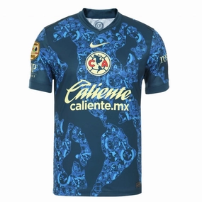 High Elasticity Cloth Nike Club America Away Jersey w/ Liga MX C24 Patch 24/25 (Valerian Blue/Lemon Chiffon)