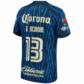 Layered Panel Construction Outdoor Wear Nike Club America Guillermo Ochoa Away Jersey w/ Liga MX Patch 22/23 (Armory Navy/Lemon Chiffon)