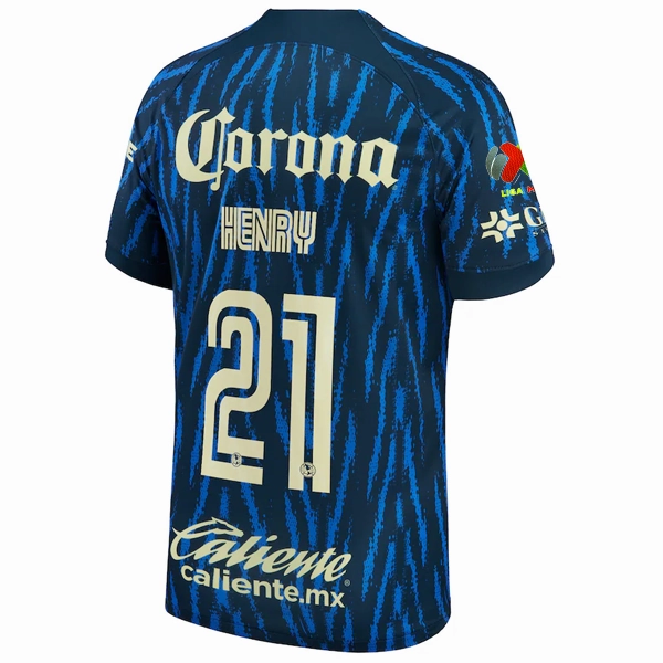 Adjustable Hem Drawcord Raglan Sleeve Cut Nike Club America Henry Martin Away Jersey w/ Liga MX Patch 22/23 (Armory Navy/Lemon Chiffon)