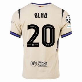 Quick Release Zipper Tech High Visibility Trim Nike Dani Olmo Men's FC Barcelona Authentic Away Jersey w/ Champions League Patches (Team Gold/Persian Violet/Black)
