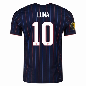 Breathable Material Nike Diego Luna United States Away Match Authentic Jersey 25/26 w/ Gold Cup 2025 Patch (Obsidian/Challenge Red)