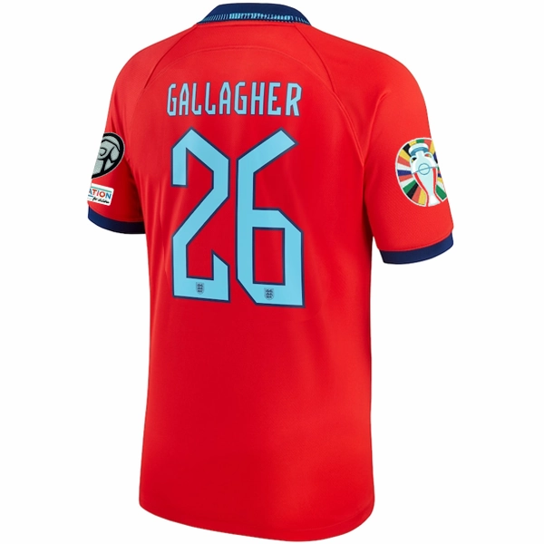 Temperature Regulating Technology Nike England Conor Gallagher Away Jersey 22/23 w/ Euro Qualifier Patches (Challenge Red/Blue Void)