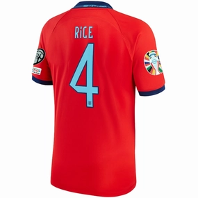 Sweat Wicking Ribbing Strong Lines Nike England Declan Rice Away Jersey 22/23 w/ Euro Qualifier Patches (Challenge Red/Blue Void)