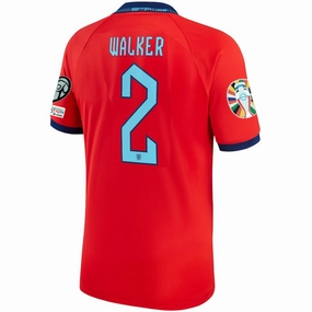Lightweight Knit Easy Flow Nike England Kyle Walker Away Jersey 22/23 w/ Euro Qualifier Patches (Challenge Red/Blue Void)