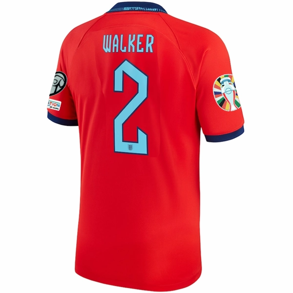 Comfortable Layers Contrast Binding Nike England Kyle Walker Away Jersey 22/23 w/ Euro Qualifier Patches (Challenge Red/Blue Void)