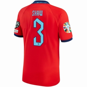 Nike England Luke Shaw Away Jersey 22/23 w/ Euro Qualifier Patches (Challenge Red/Blue Void) Irregularity Free Edging