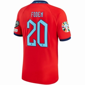 Lean Motion Nike England Phil Foden Away Jersey 22/23 w/ Euro Qualifier Patches (Challenge Red/Blue Void)