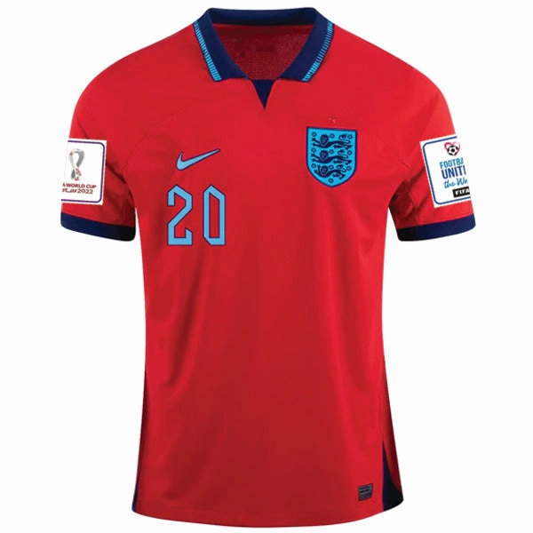 Nike England Phil Foden Away Jersey 22/23 w/ World Cup 2022 Patches (Challenge Red/Blue Void) Strong Fabric Air Ready