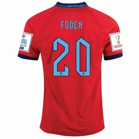 Nike England Phil Foden Away Jersey 22/23 w/ World Cup 2022 Patches (Challenge Red/Blue Void) High Flexibility