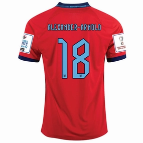Airflow Channel Design Nike England Trent Alexander-Arnold Away Jersey 22/23 w/ World Cup 2022 Patches (Challenge Red/Blue Void)
