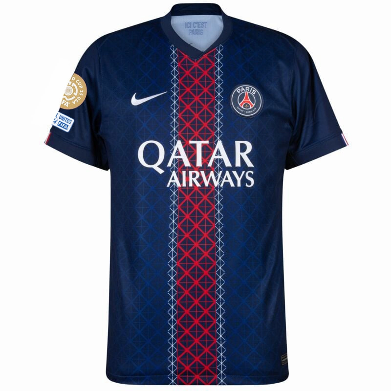 Nike Fabian Men's PSG Home Jersey 25/26 w/ Ligue 1 Patch   Champions Patch (Navy/Red/White) Adjustable Hem Drawstring